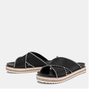ZARA Faux Leather Studded Cross Over Sandals - Size 7.5